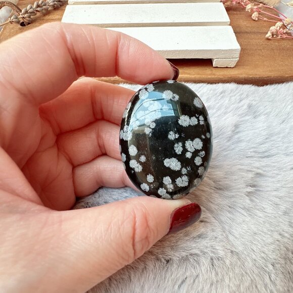 Beautiful Small Snowflake Obsidian Palm Stone - Picture 3 of 5